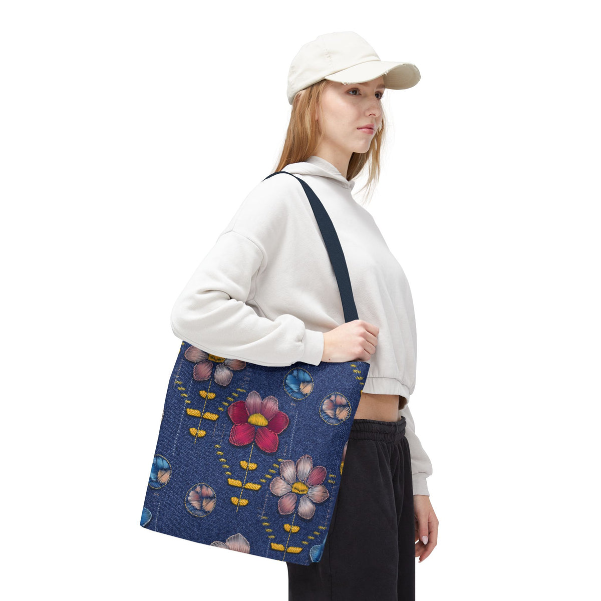 Denim Fabric Imitation Print Unisex Canvas Bag Poly Spun 3 Sizes Tote Bag 159-16