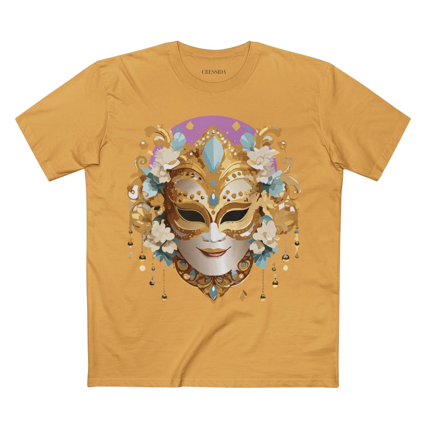 Carnival Mask Graphic T-Shirt Unisex 100 Cotton With Antique Gold Art Design Tee 4
