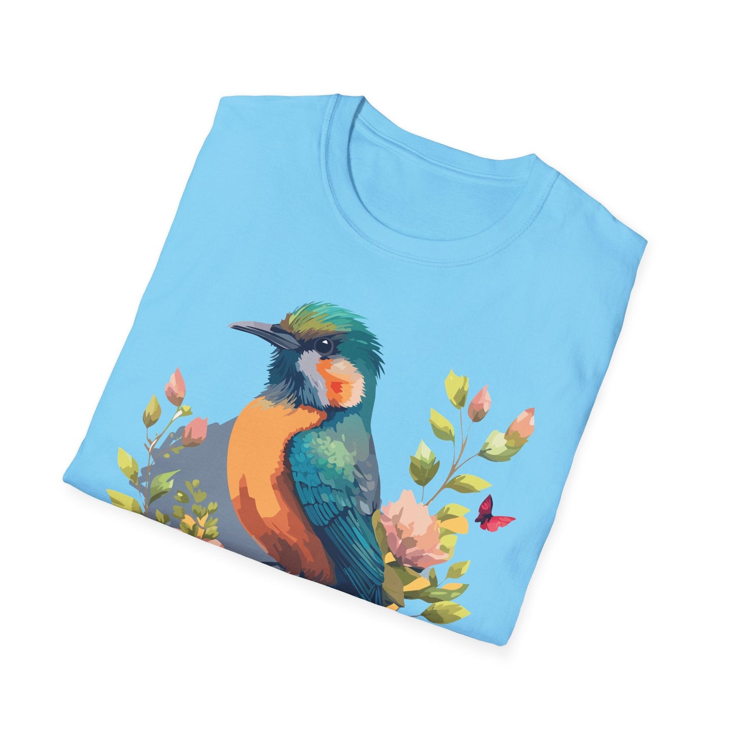 Floral Bird T Shirt Unisex Softstyle Tee 100 Percent Ring Spun Cotton Animal Print