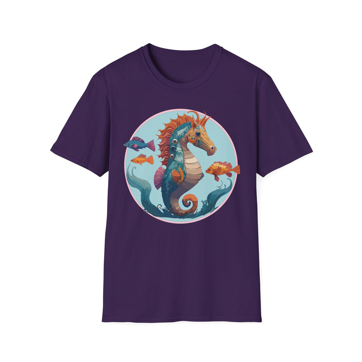 Colorful Seahorse Illustration T-Shirt | Ocean Fish Scene