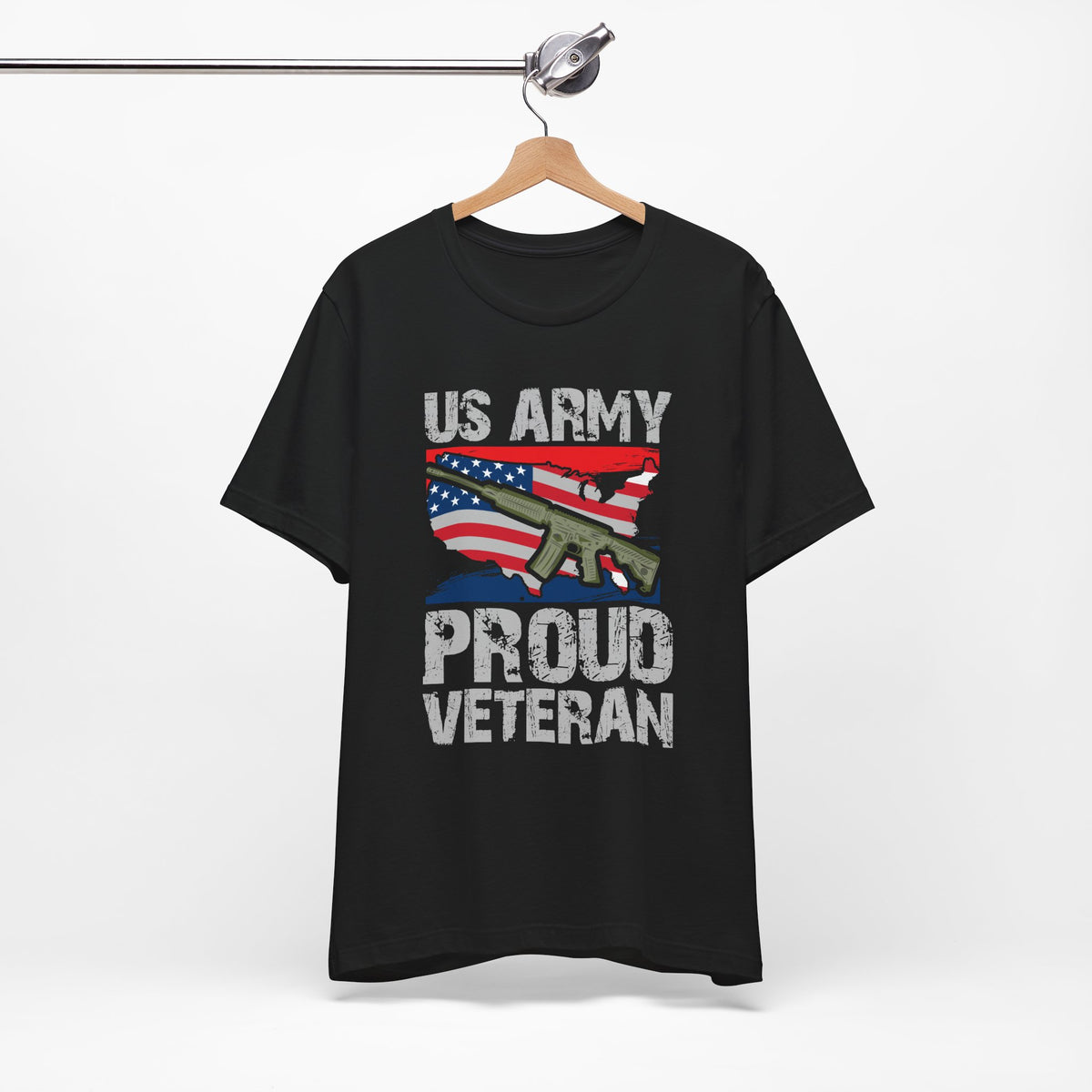 US Army Proud Veteran T-Shirt American Flag Rifle Graphic Unisex Cotton v21