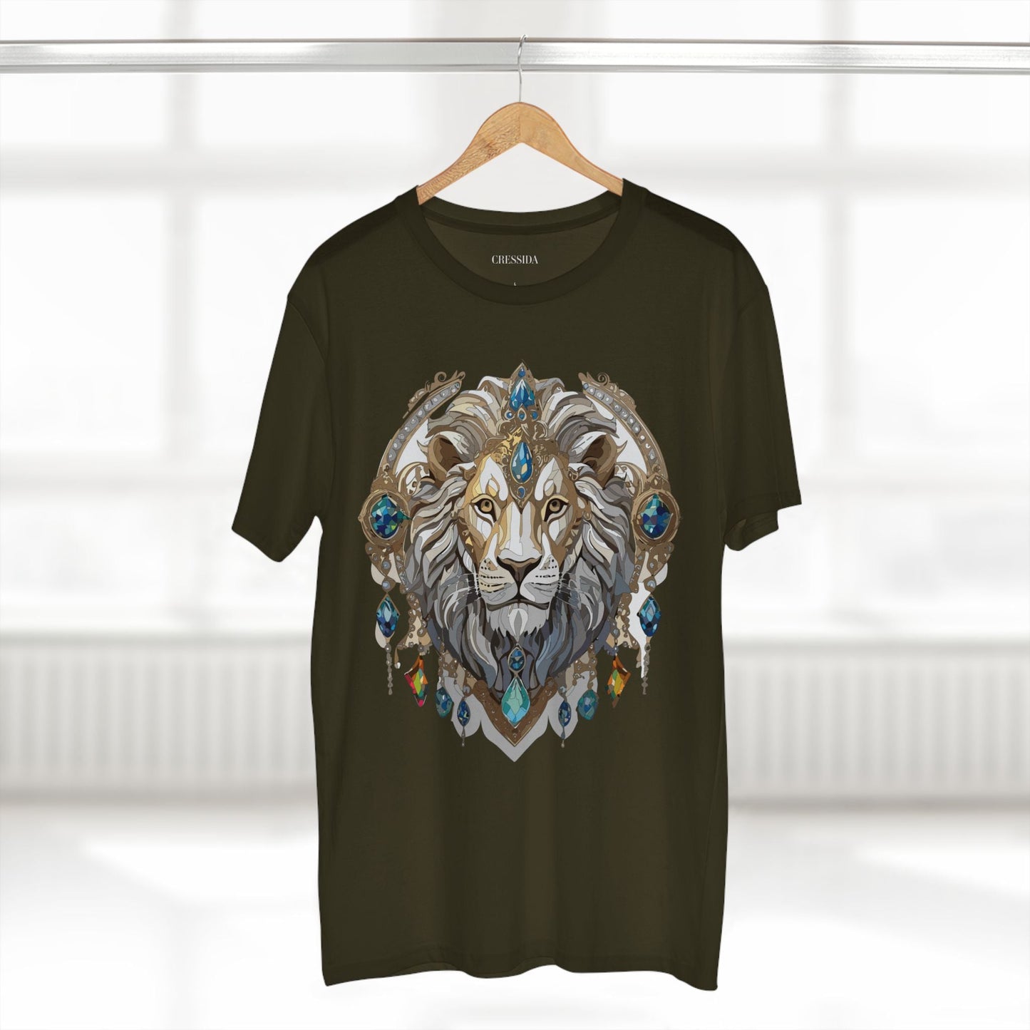 Lion Graphic Unisex 100 Cotton Tee With Unique Animal Golden Medallion Art Design 58