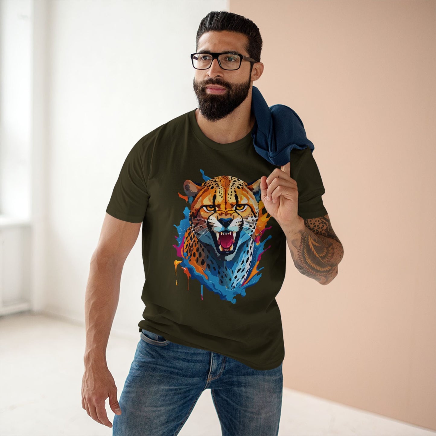 Cheetah Graphic Unisex 100 Cotton Staple Tee with Animal Design Artwork 24
