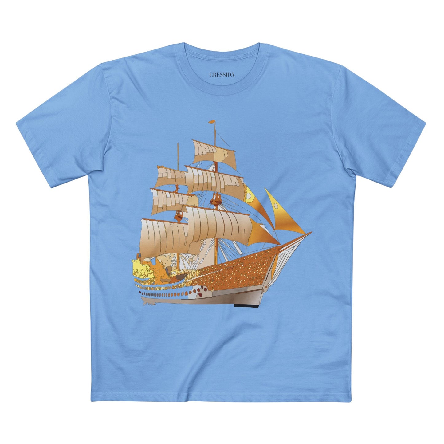 Ship Graphic Unisex 100 Cotton T-Shirt with Gold Frigate Art Design 24