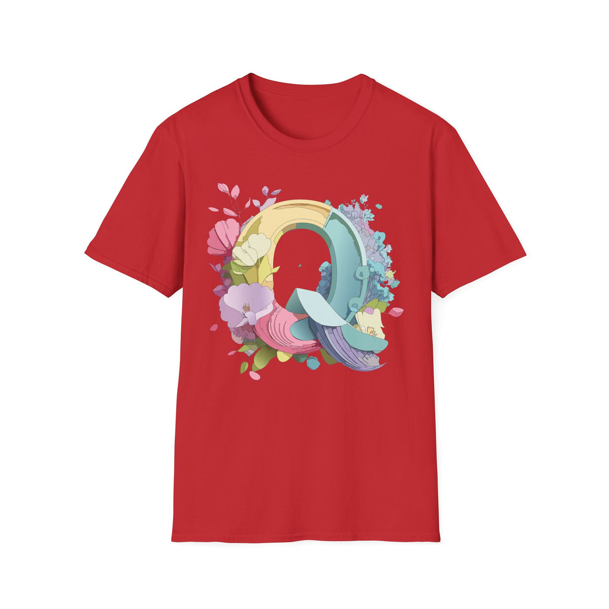 Floral Letter Q T-Shirt | Pastel Rainbow Monogram Tee