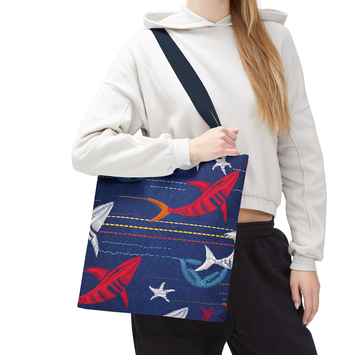 Denim Fabric Imitation Print Unisex Canvas Bag Poly Spun 3 Sizes Tote Bag 182-16