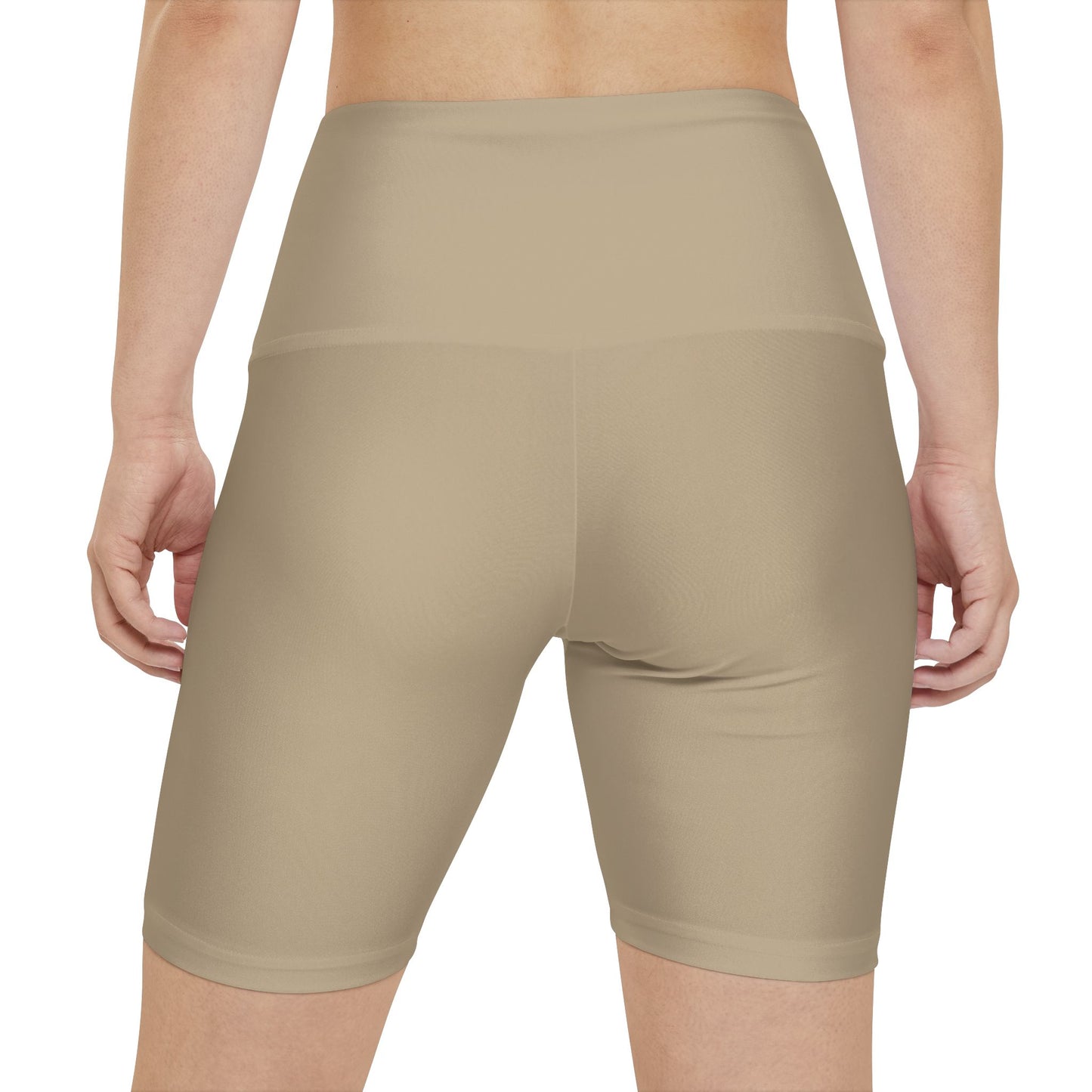 Khaki Beige High-Waist Women's Workout Shorts – Biker Fitness Shorts for Yoga & Running