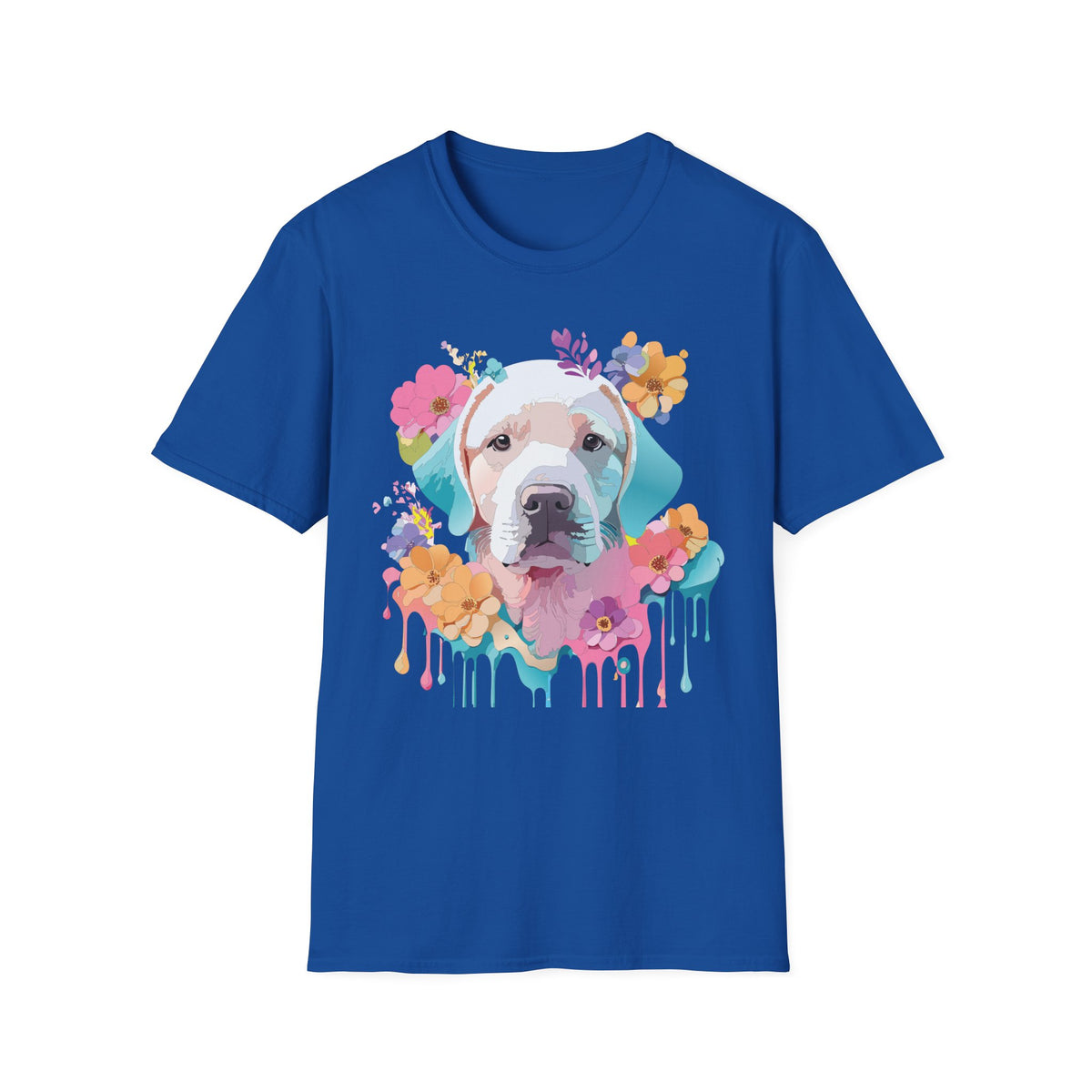 Colorful Pitbull Portrait T-Shirt | Floral Dog Art, Watercolor Drip
