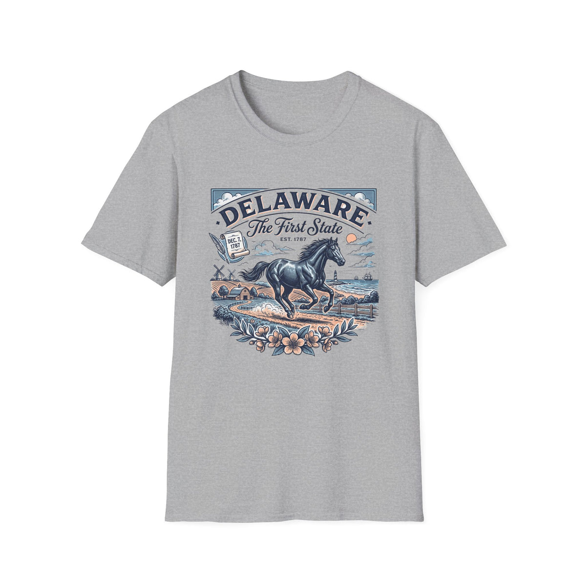 Delaware The First State Horse Travel Tourist Graphic Tee Unisex 100 Cotton Gildan T-Shirt