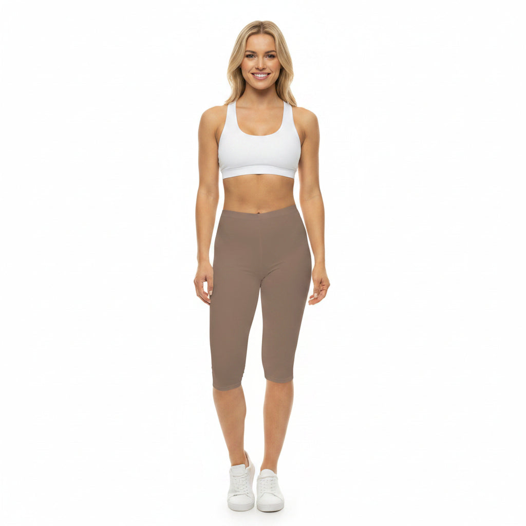 Dusty Taupe Color Women's Brushed Suede Poly Span Casual Capri Leggings XS-2XL