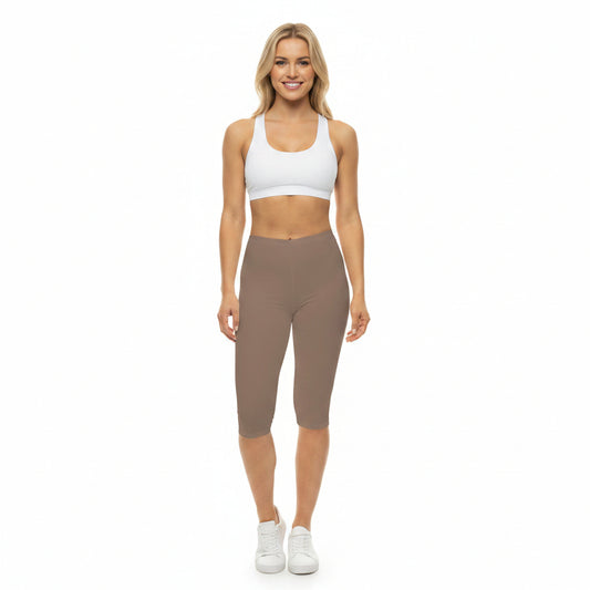 Dusty Taupe Color Women's Brushed Suede Poly Span Casual Capri Leggings XS-2XL