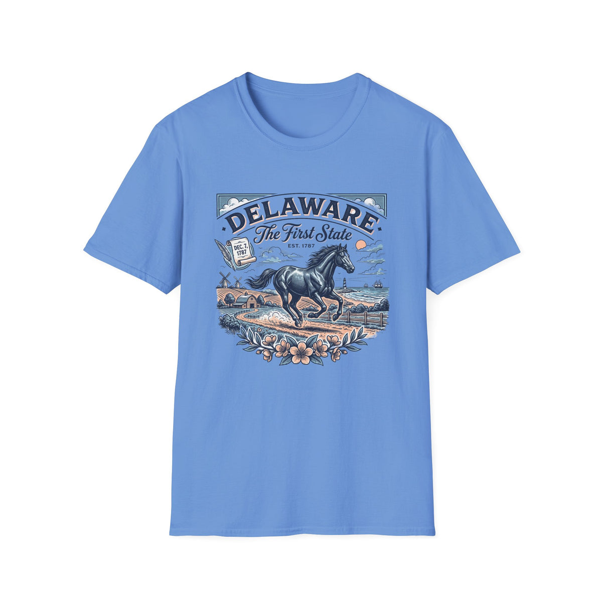 Delaware The First State Horse Travel Tourist Graphic Tee Unisex 100 Cotton Gildan T-Shirt