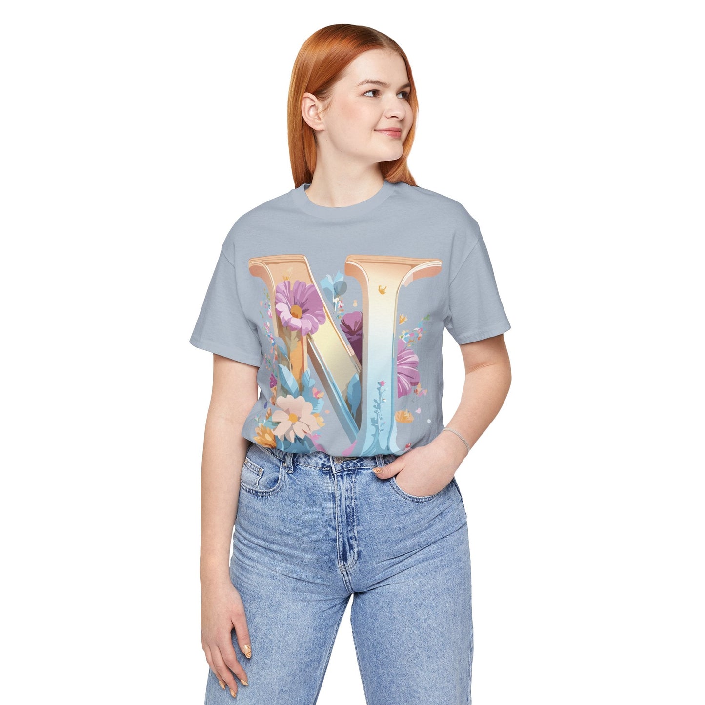 Letter N Shirt Graphic Tee Unisex Jersey Short Sleeve Vintage Style Adelpha Art Design