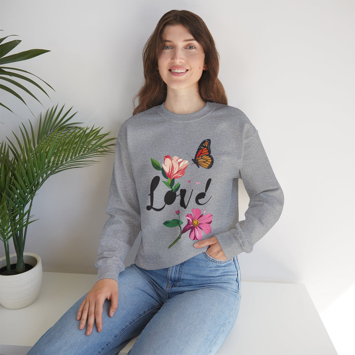 Floral Love Sweatshirt, Floral Butterfly Sweatshirt, Love Sweatshirt, Valentine's Day Sweatshirt, Floral Sweatshirt 120