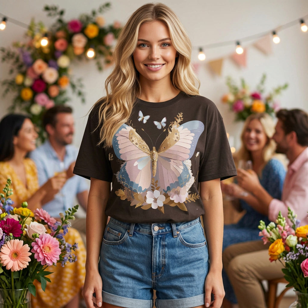Butterfly Graphic Unisex Cotton Bella+Canvas Tee with Art Design n86