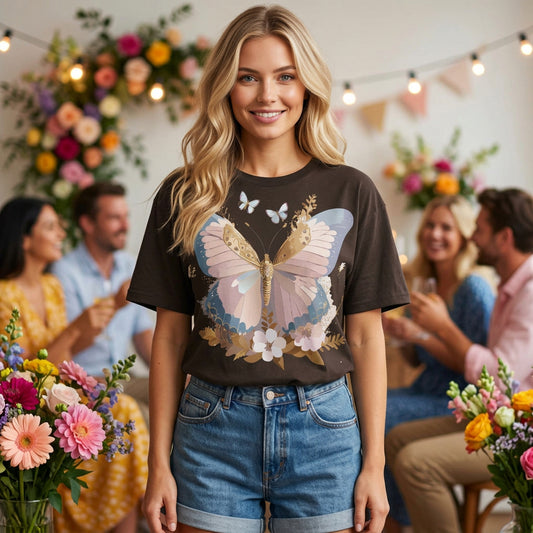 Butterfly Graphic Unisex Cotton Bella+Canvas Tee with Art Design n86