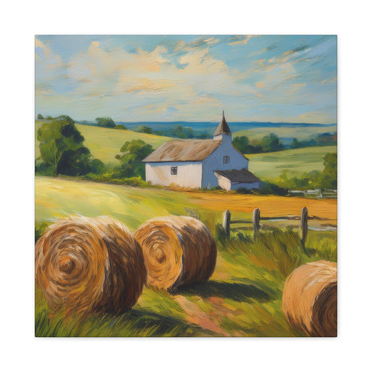 Countryside Print Canvas, Oil Paint Print 20x20, 24x24, 30x30, 32x32, 36x36 Art Design Print Pine-Wood Inner Frame MC-49