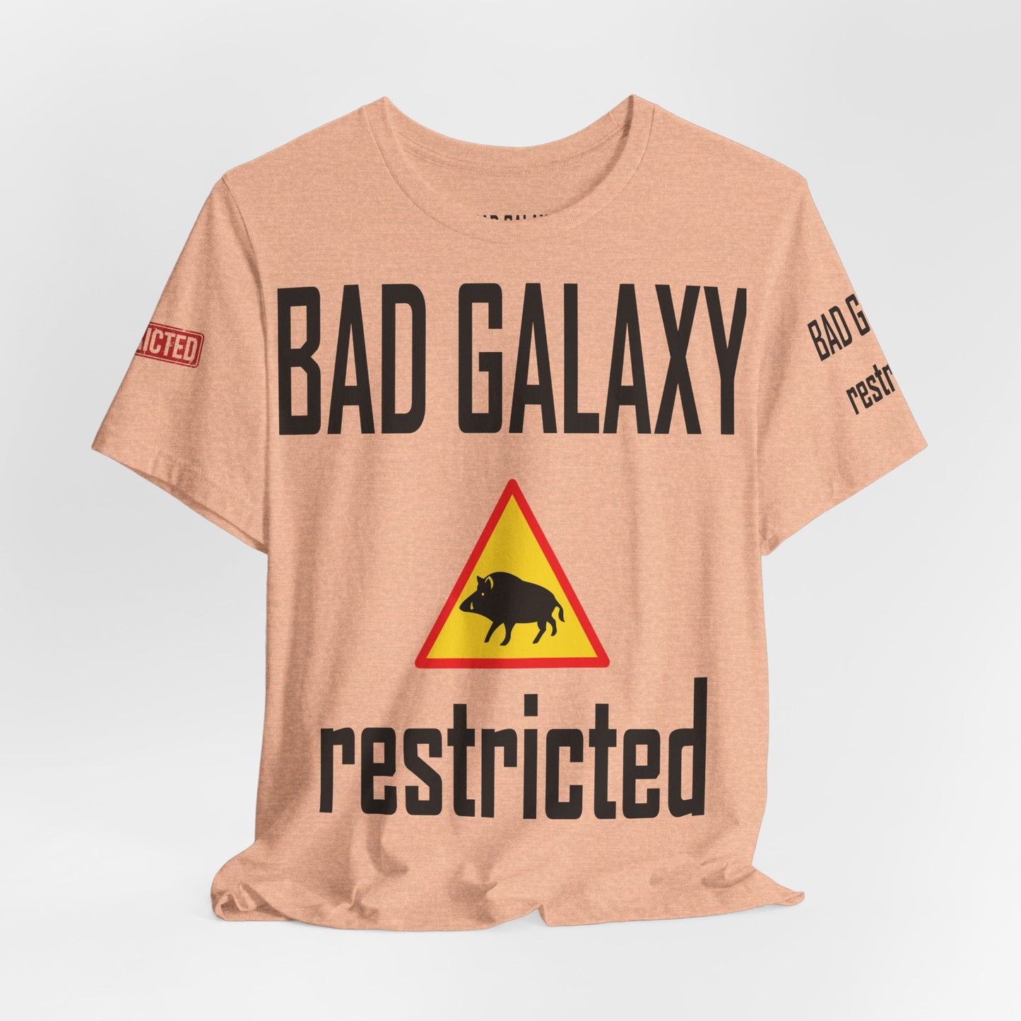 Tee Shirt With Red Stamp Designed And Printed In The USA By Bad Galaxy 100 Percent Cotton