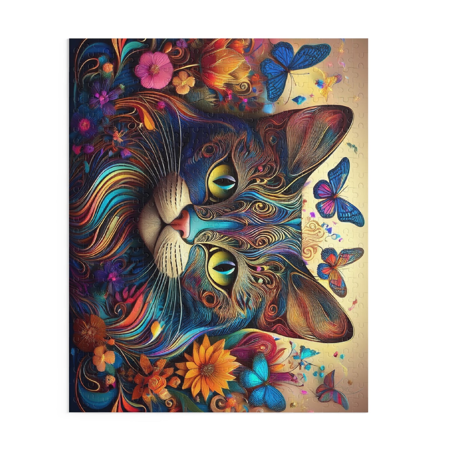 3D Cute Floral Cat Face Puzzle 500-Piece | Floral Cat Puzzle 500-Piece Ages 9+