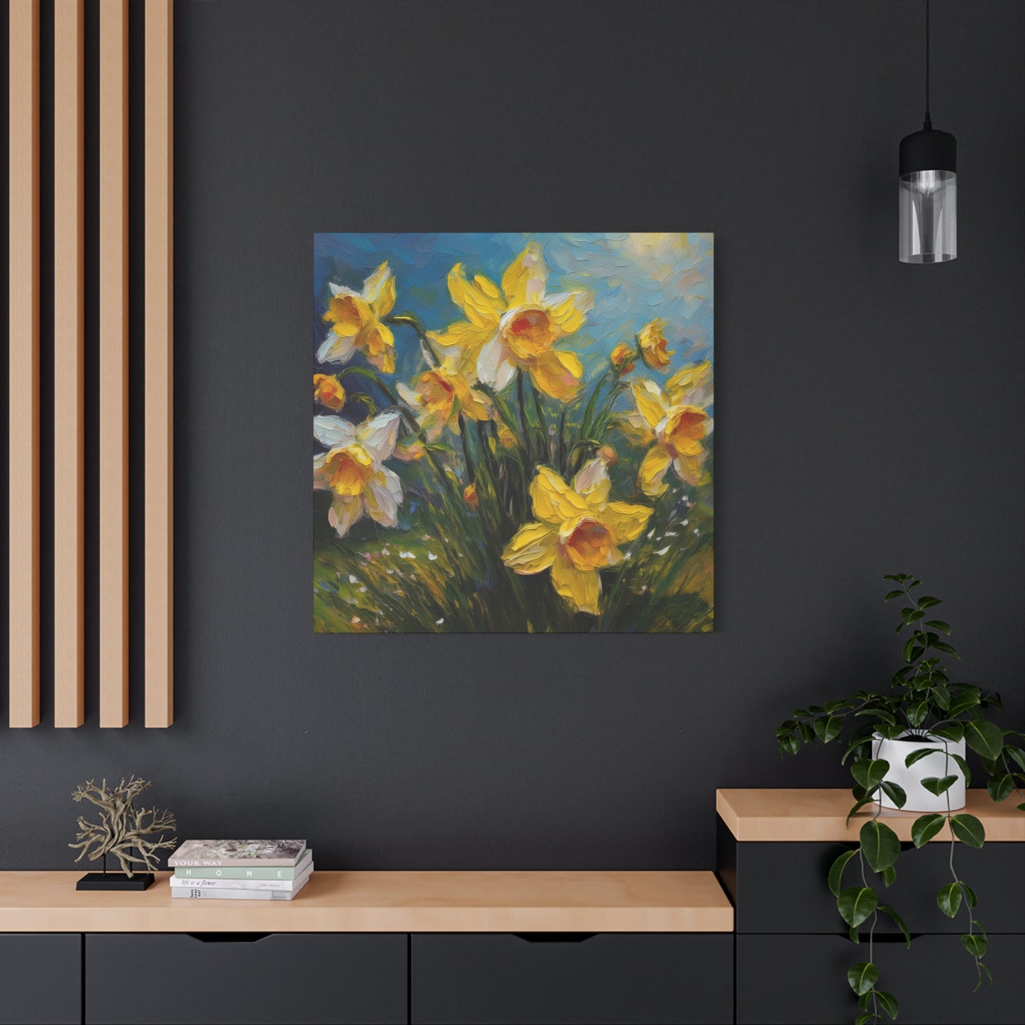 Narcissus Print Canvas, Floral Oil Paint Print 20x20, 24x24, 30x30, 32x32, 36x36 Art Design Pine-Wood Inner Frame MC-174