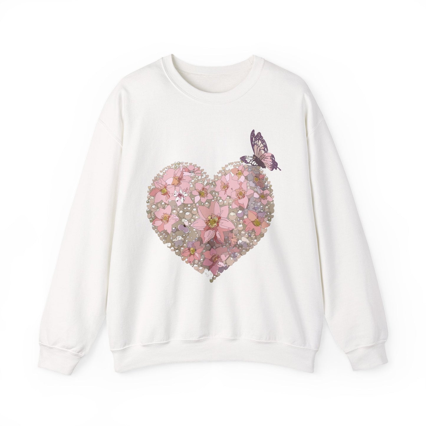 Unisex Floral Heart Sweatshirt Floral Love Valentines Day Gildan 18000 Heavy Blend Crewneck