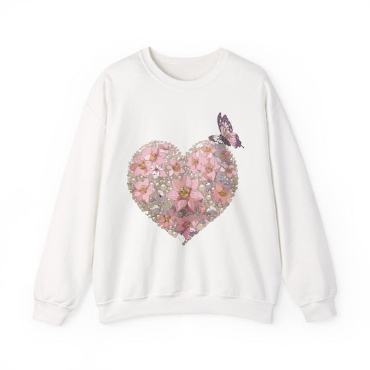 Unisex Floral Heart Sweatshirt Floral Love Valentines Day Gildan 18000 Heavy Blend Crewneck