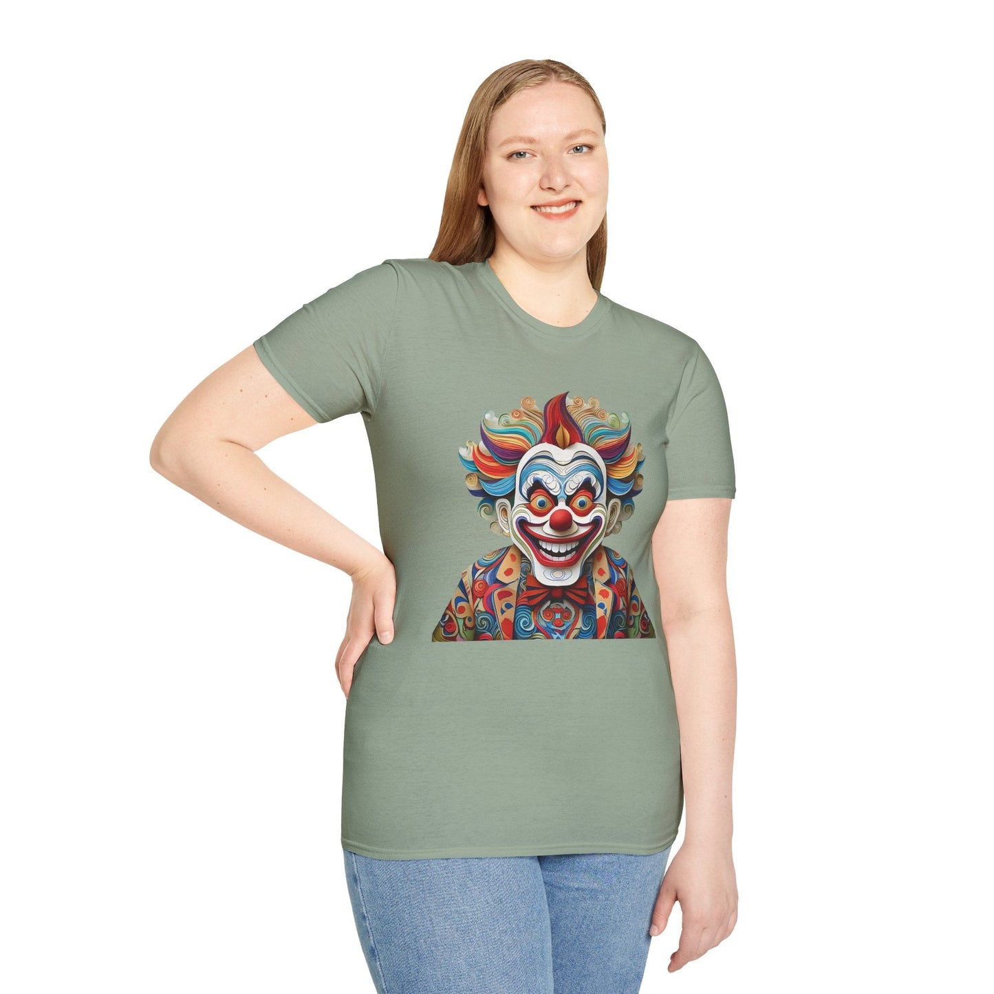 Graphic Clown Themed Unisex Softstyle Tee Funny Man Circus Scary Man Gildan 64000