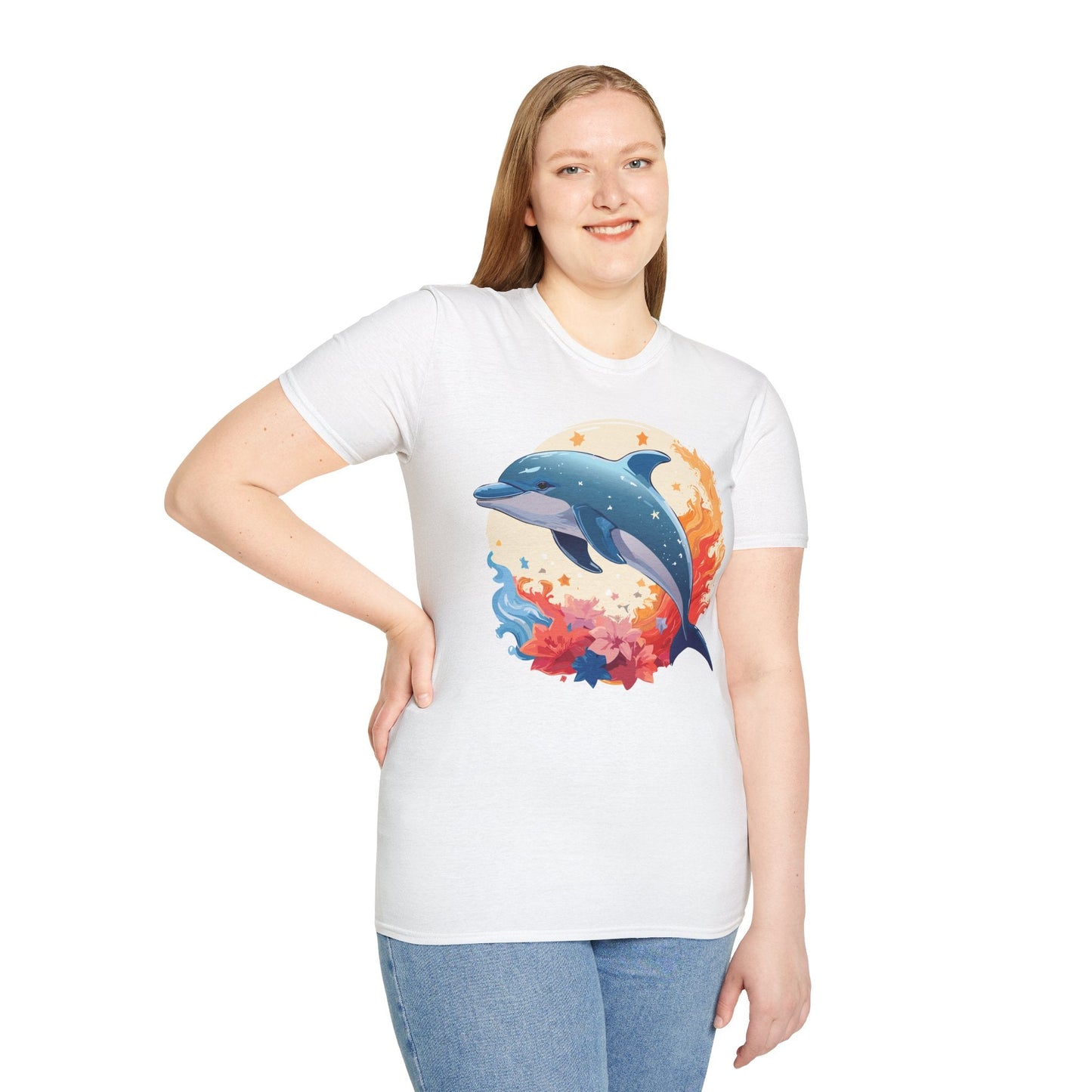 Dolphin T Shirt Unisex Softstyle Gildan 64000 100 Percent Ring Spun Cotton Animal Fish Tee