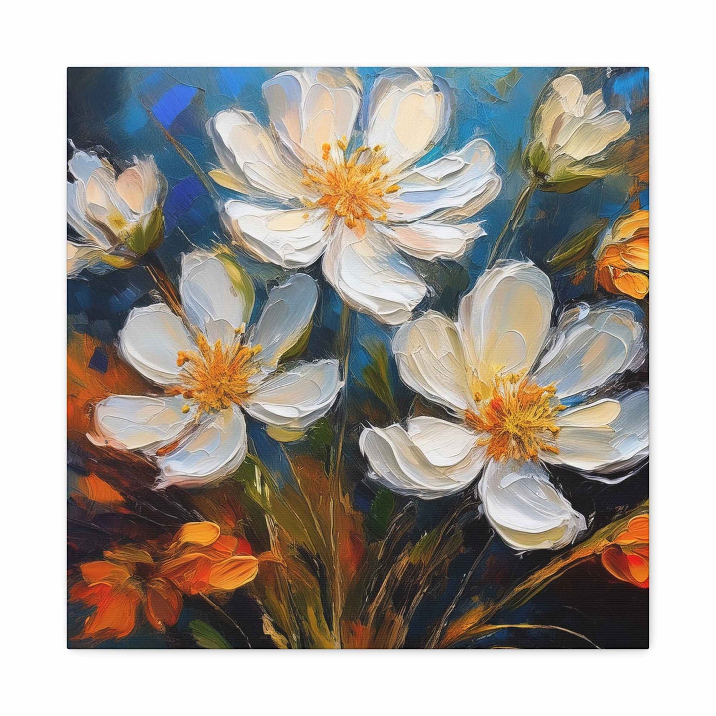 White Flowers Print Canvas, White Flowera Oil Paint Print 20x20, 24x24, 30x30, 32x32, 36x36, Art Design Print Non-Frame MC-6