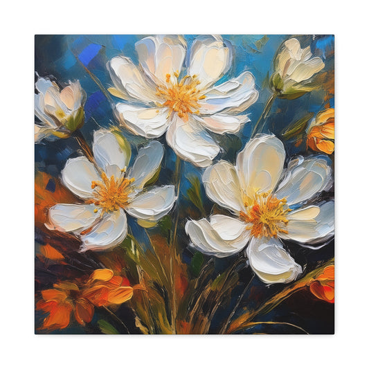 White Flowers Print Canvas, White Flowera Oil Paint Print 20x20, 24x24, 30x30, 32x32, 36x36, Art Design Print Non-Frame MC-6