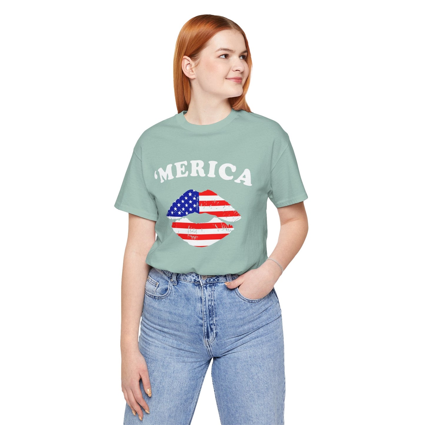 American Flag Lip Graphic Unisex Cotton T-Shirt a9