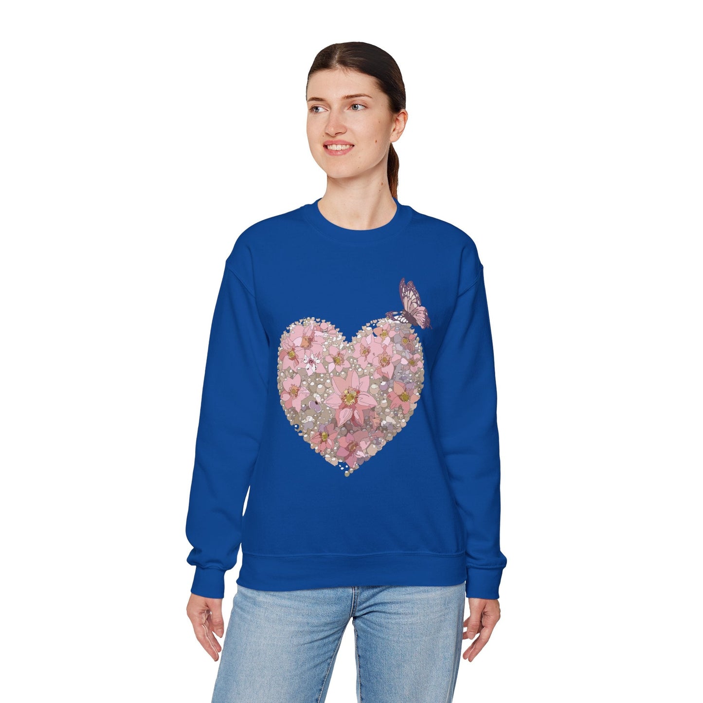 Unisex Floral Heart Sweatshirt Floral Love Valentines Day Gildan 18000 Heavy Blend Crewneck
