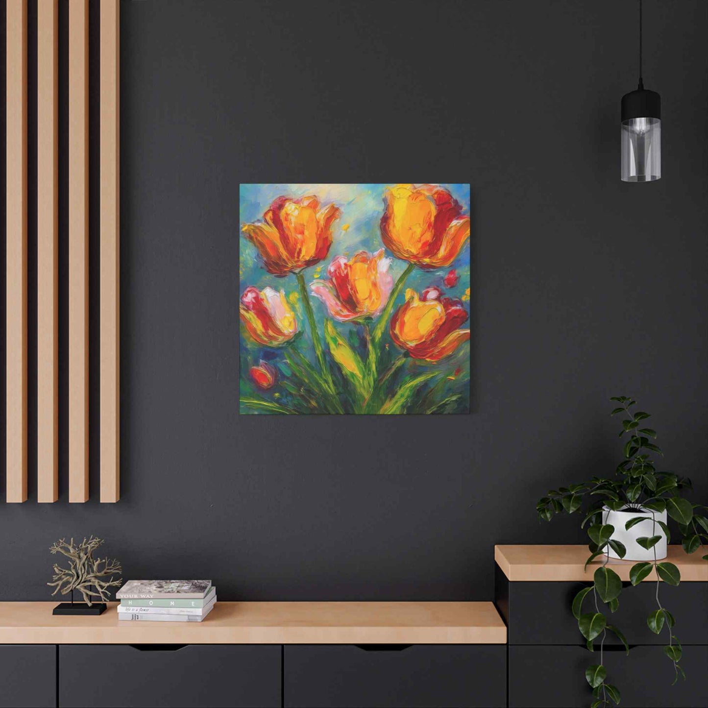 Tulips Print Canvas, Floral Oil Paint Print 20x20, 24x24, 30x30, 32x32, 36x36 Art Design Pine-Wood Inner Frame MC-144