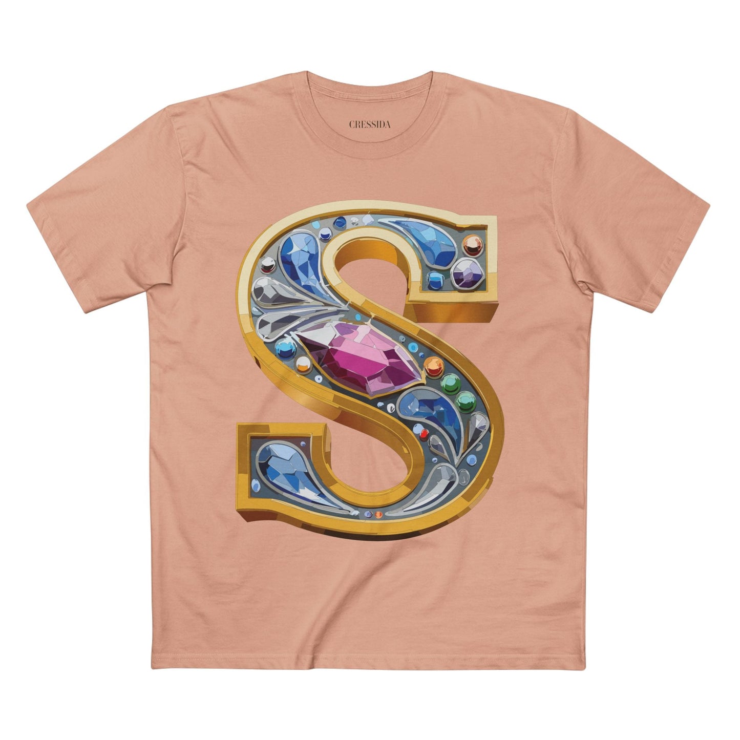 Letter S Graphic Design Tee Unisex 100 Cotton With Antique Gold Letters Artwork T-Shirt