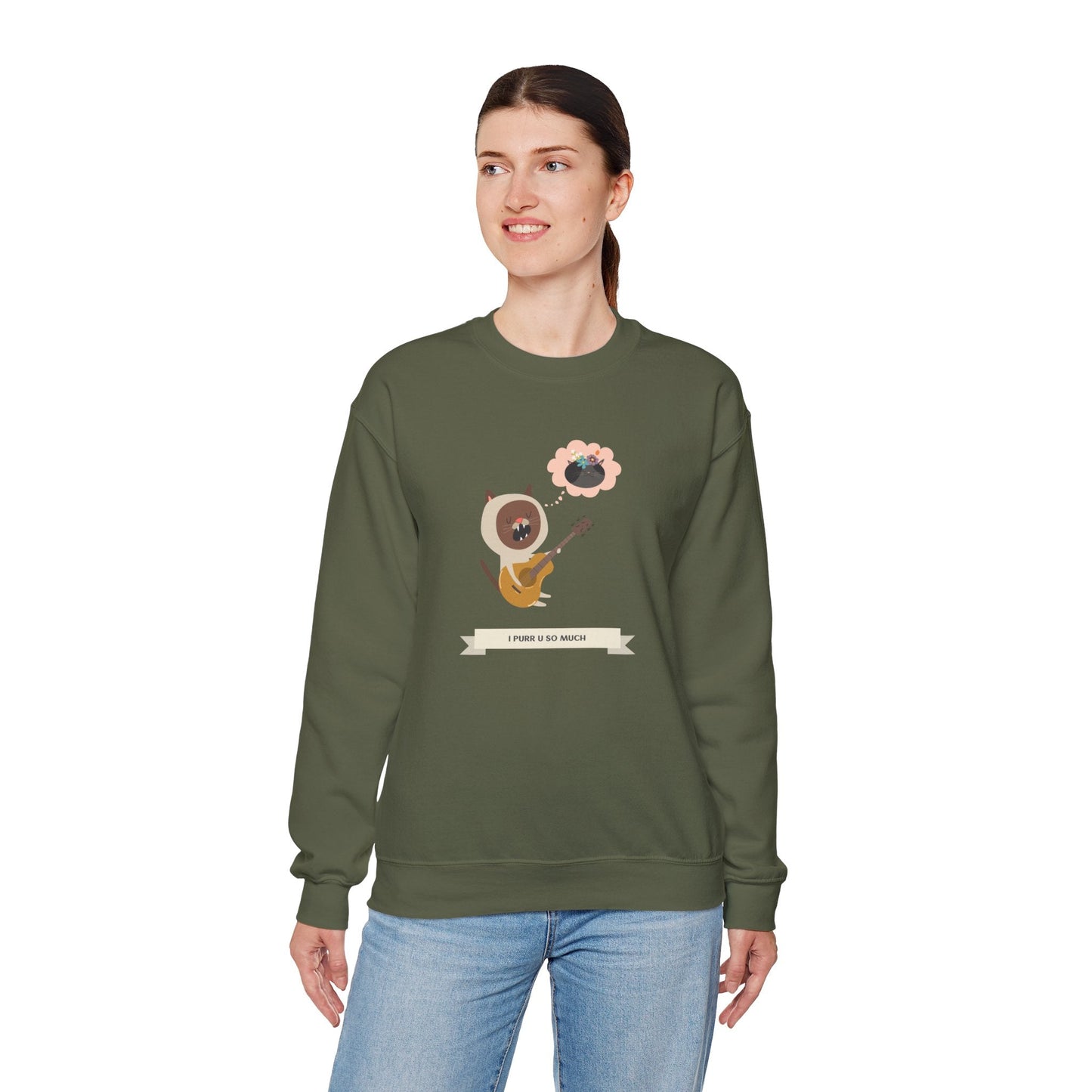 Cat with Guitar Sweatshirt, Love Sweatshirt, Cat Sweatshirt, Valentine's Day Sweatshirt, 50/50 Cotton-Poly Animal Sweatshirt 127