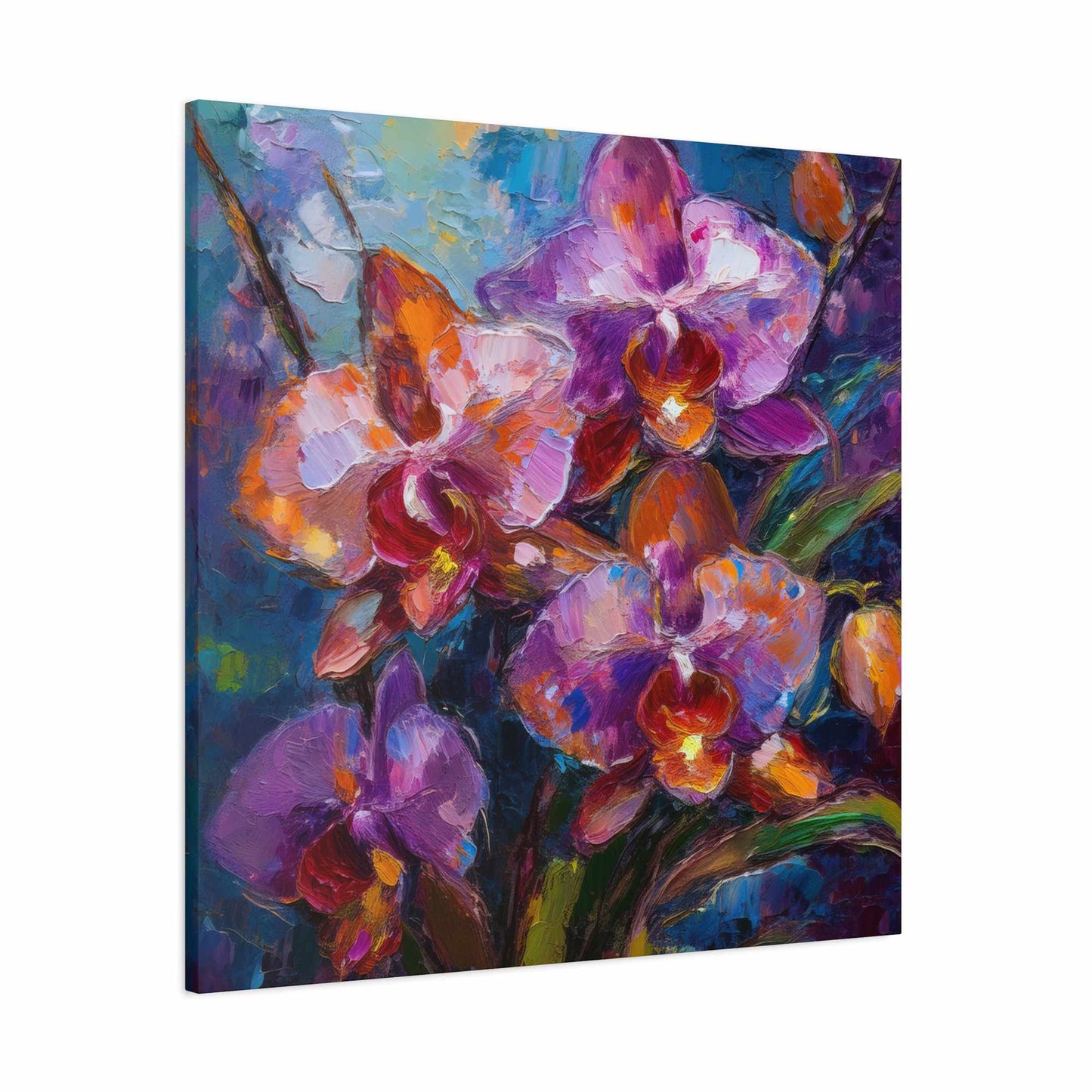 Purple Orchids Print Canvas, Floral Oil Paint Print 20x20, 24x24, 30x30, 32x32, 36x36 Art Design Pine-Wood Inner Frame MC-132