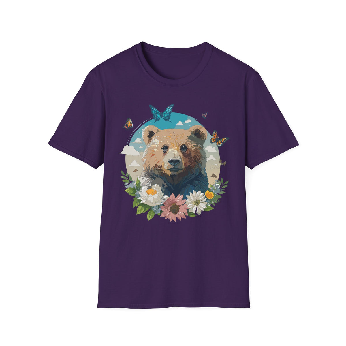 Floral Bear Wildlife Graphic Tee Unisex 100 Cotton Gildan T-Shirt