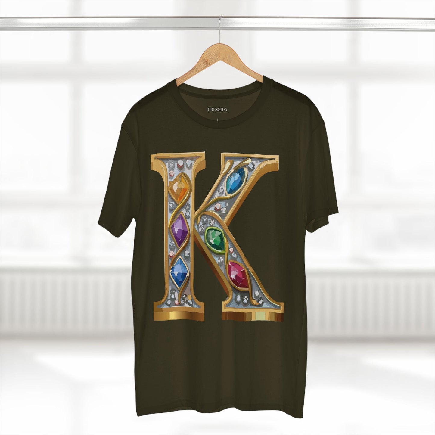 Letter K Graphic Design Tee Unisex 100 Cotton With Antique Gold Letters Artwork T-Shirt