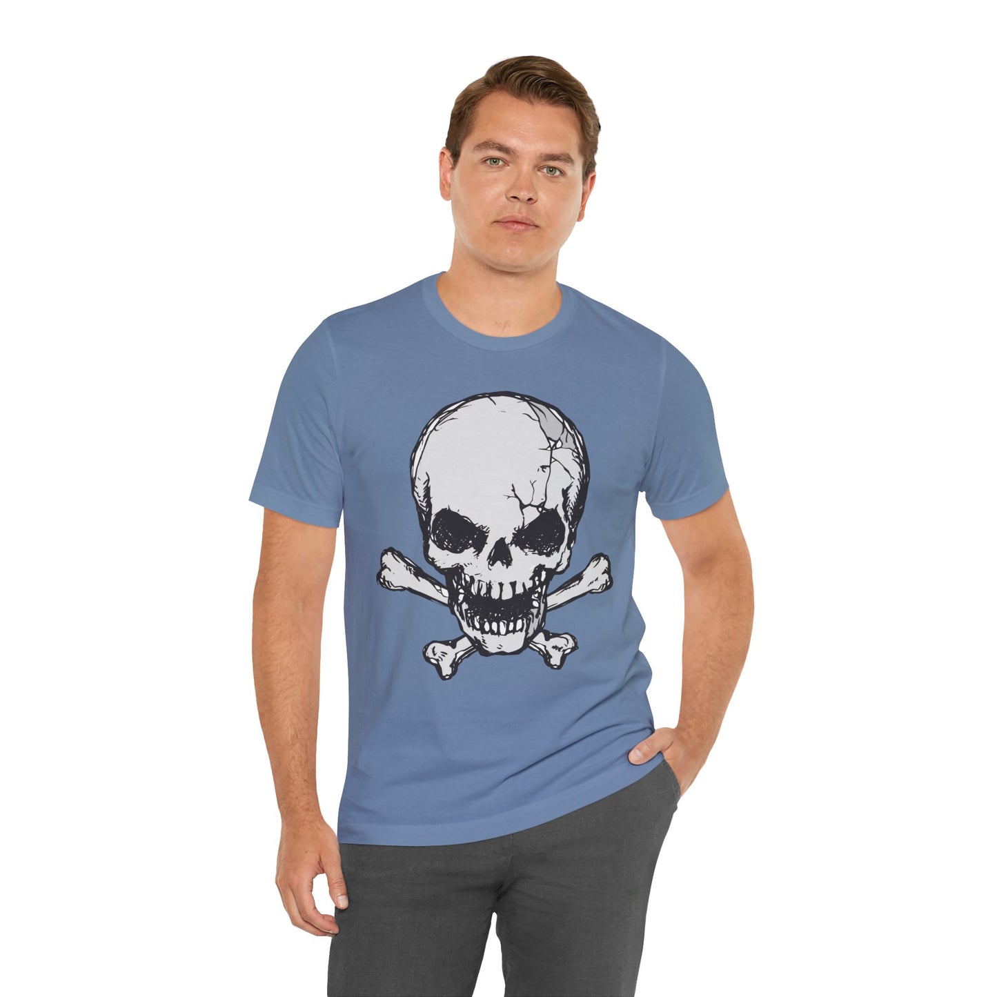 Grey Skull Graphic Design Tee, Skull Shirt, Vintage Tees, Art Design T-Shirt, Vintage Graphic Tee, Art Shirts with Skulls