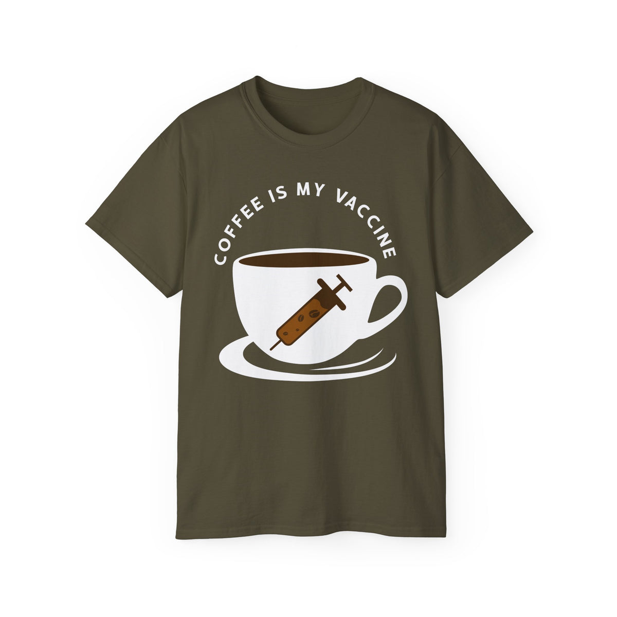 Coffee Is My Vaccine Tee | Coffee Cup with Syringe Graphic
