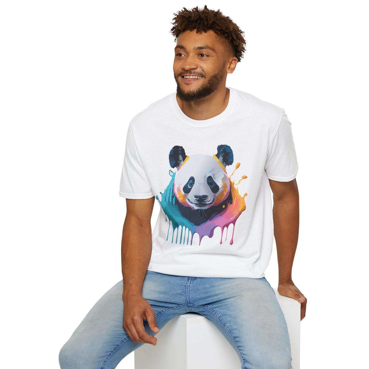 Unisex Panda Shirt T Shirt With Panda Animal Print Tee Softstyle Gildan 64000 100 Percent Ring Spun Cotton