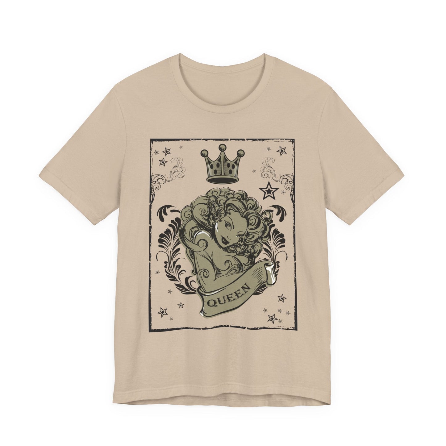 Crown Face Portrait Graphic Tee Vintage Floral Illustration Rock Band T-Shirt