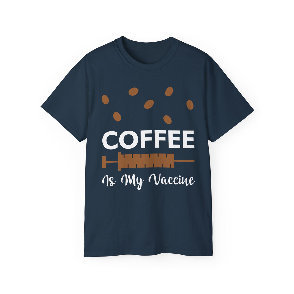 Coffee Is My Vaccine Tee | Coffee Beans & Syringe Graphic