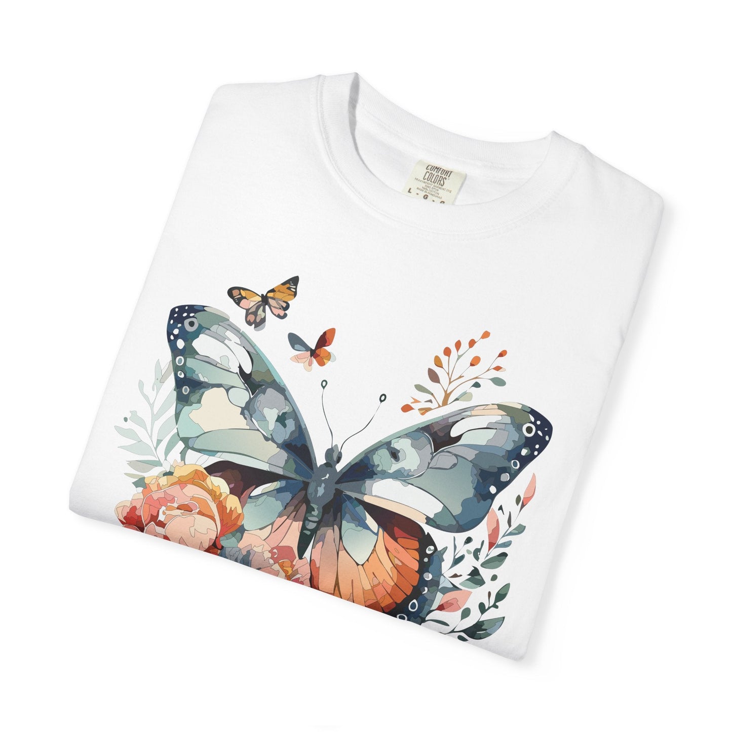 Butterfly Floral Print T-Shirt Botanical Design Unisex Heavy Cotton Tee b1