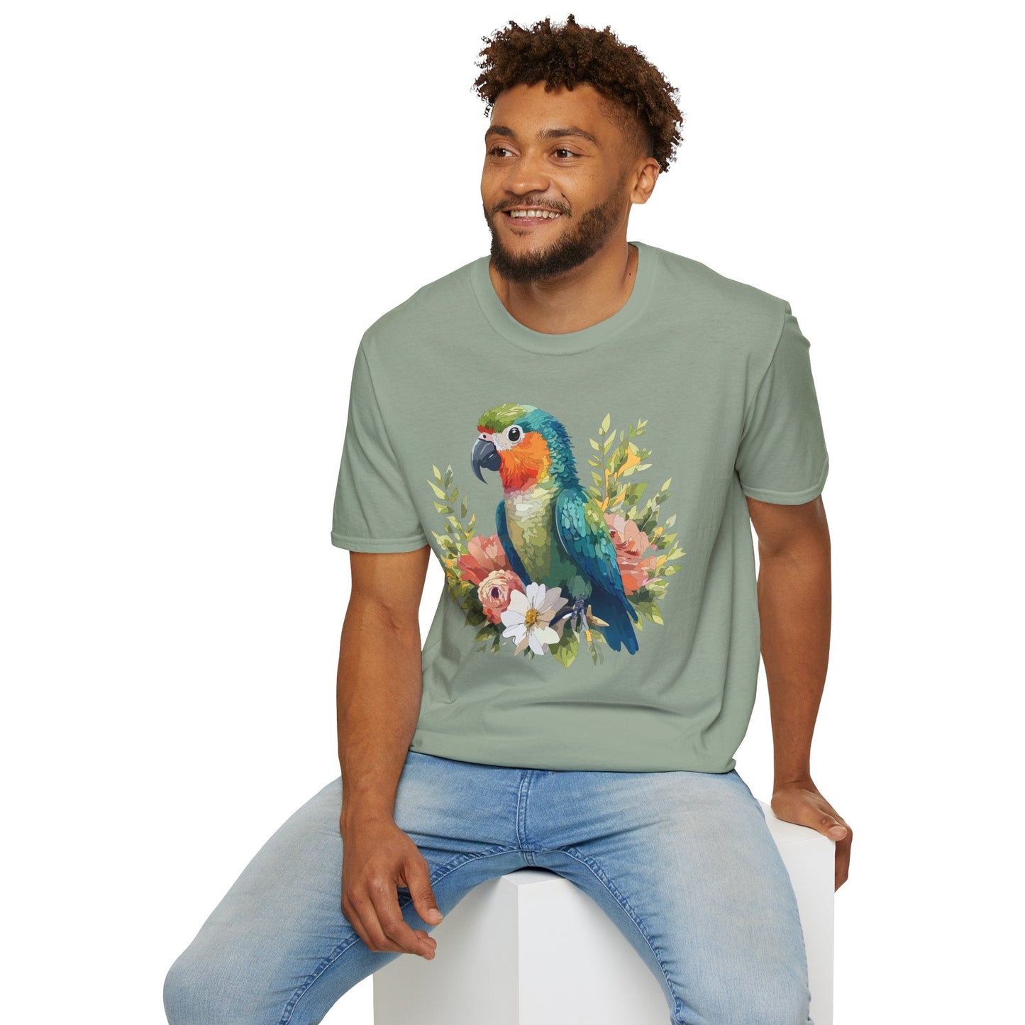 Floral Bird T Shirt Unisex Softstyle Gildan 64000 Cotton Tee for Everyday Comfort