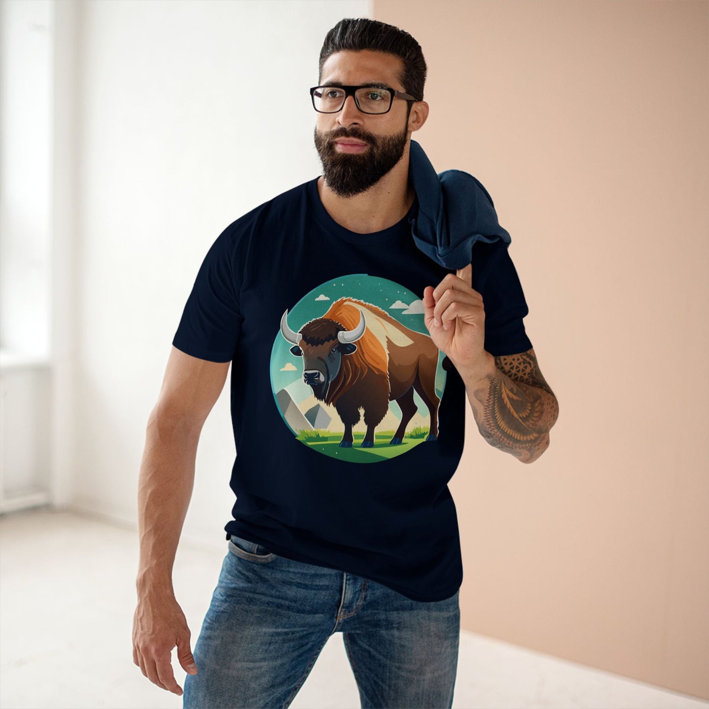 Bison Shirt Unisex Premium Cotton Tee With Original Art Design From Retro2Nova Animals Collection Exclusive Art Series