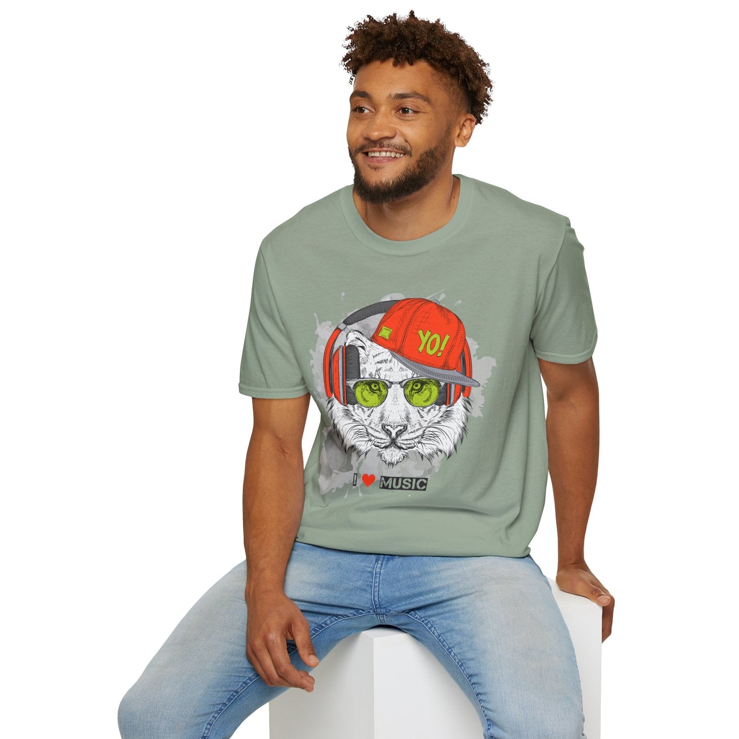I Love Music Animals Shirt With Headphones Unisex Tee Gildan Softstyle 64000 Premium Comfort