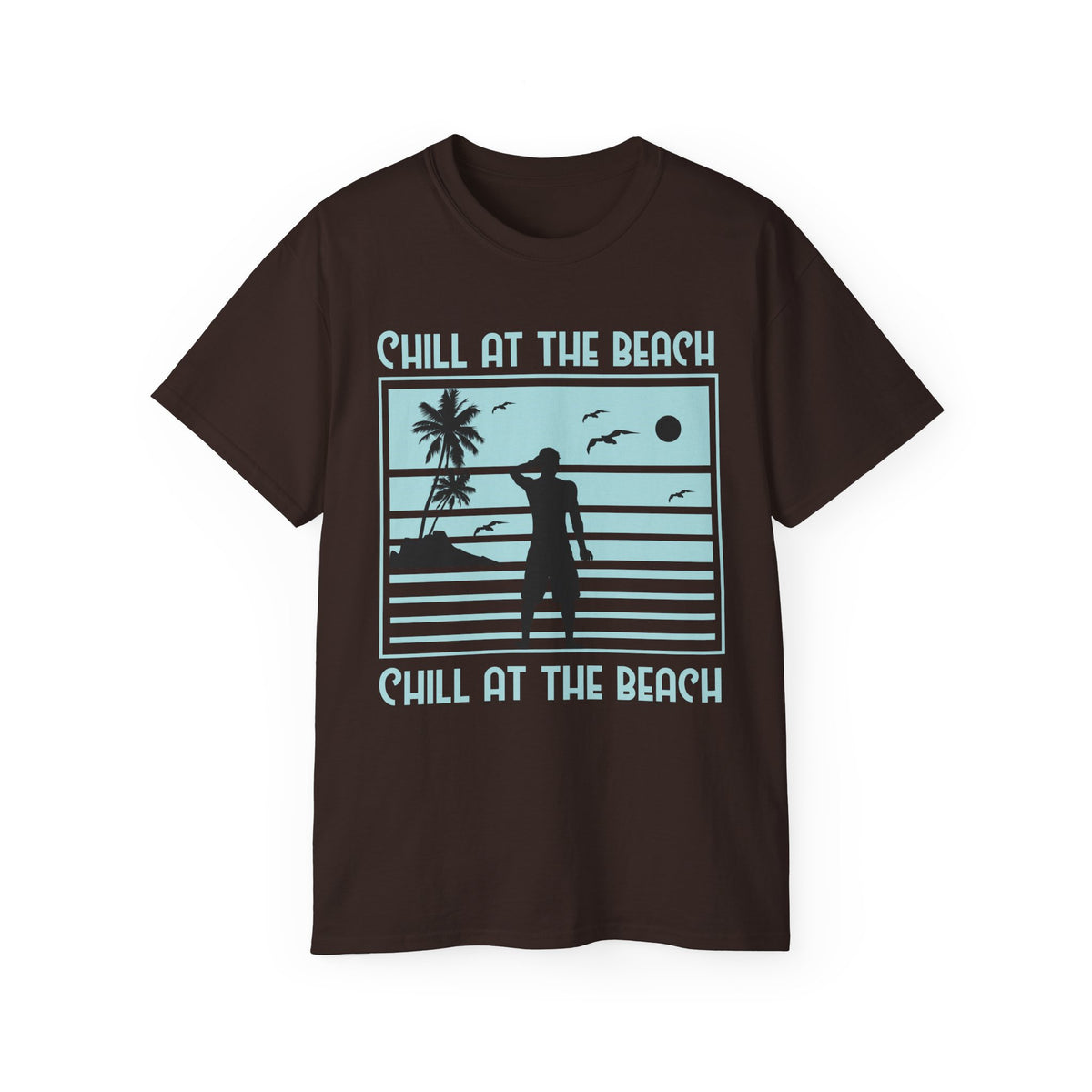 Chill at the Beach silhouette surf scene Tee | Palm trees, sunset, ocean vibes