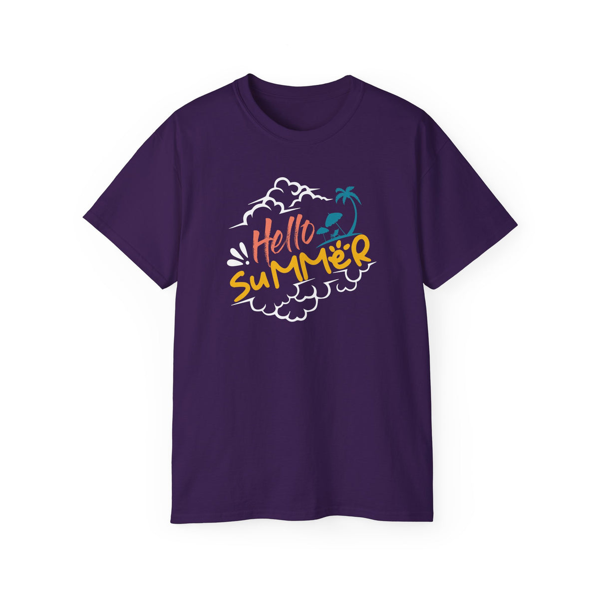 Hello Summer palm graphic Tee | beach vibes, tropical script, casual summer top