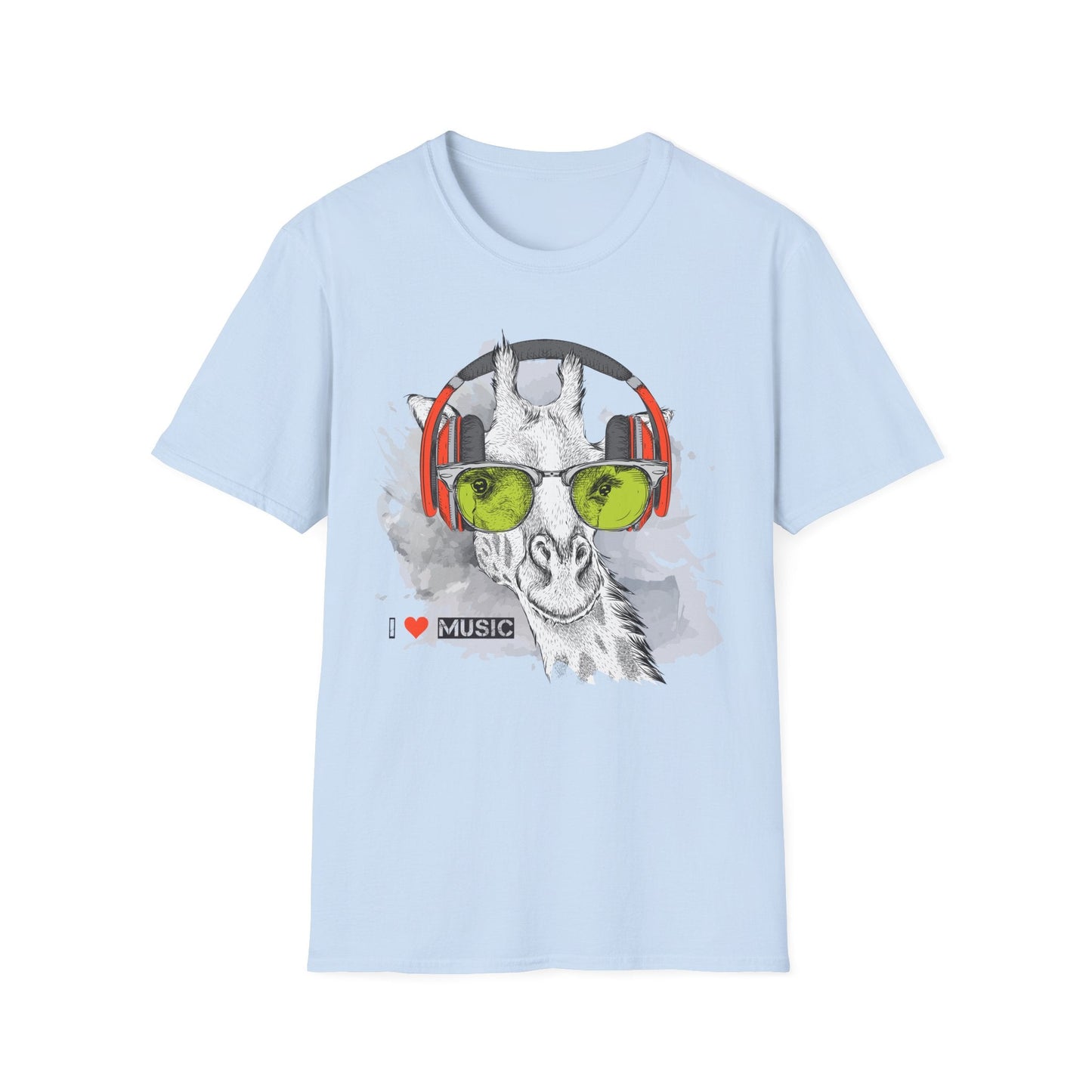 I Love Music Animals Shirt With Headphones Unisex Gildan Softstyle 100 Percent Ring Spun Cotton Tee